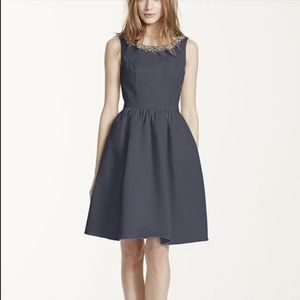 Sleeveless Faille Dress with Beaded Neckline